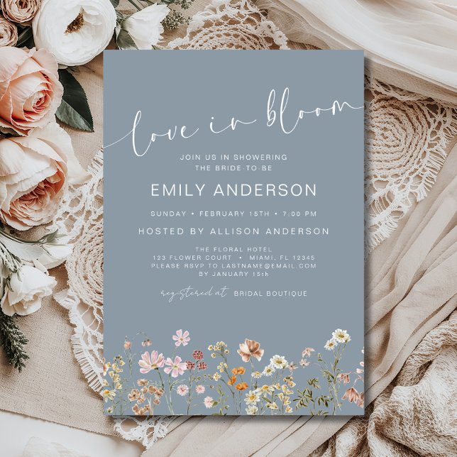 Blue Love is in Bloom Wildflower Bridal Shower Invitation (Creator Uploaded)