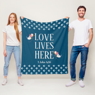 Blue LOVE LIVES HERE Stylish Customisable Fleece Blanket