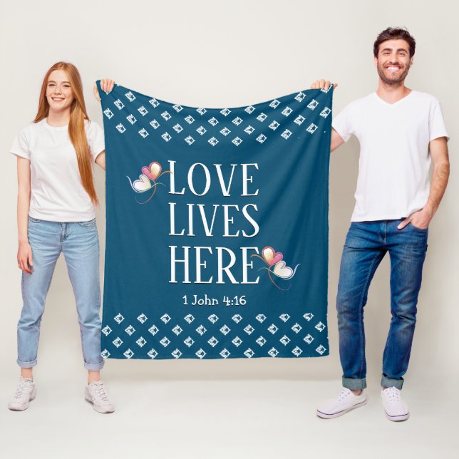Blue | LOVE LIVES HERE | Stylish Customisable Fleece Blanket (In Situ)