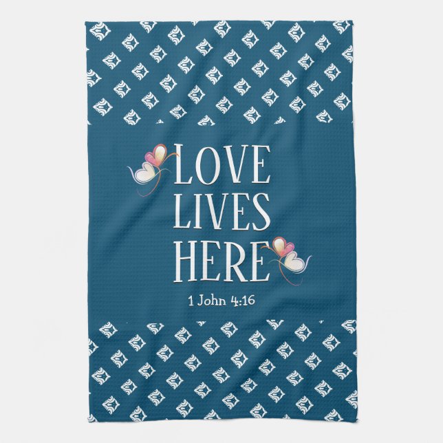 Blue | LOVE LIVES HERE | Stylish Customisable Tea Towel (Vertical)