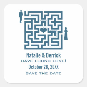 Blue Love Maze Save the Date Stickers