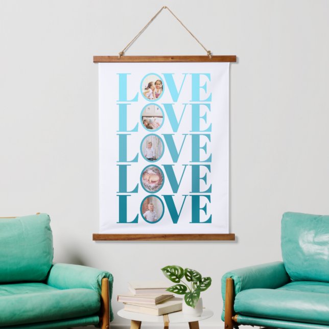Blue LOVE photo Valentines Day Hanging Tapestry (Living Room)