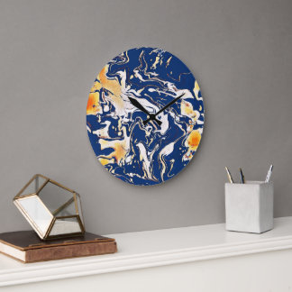 Blue Love red orange yellow swirls Large Clock