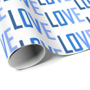 Blue Love Typography  pattern Wrapping Paper