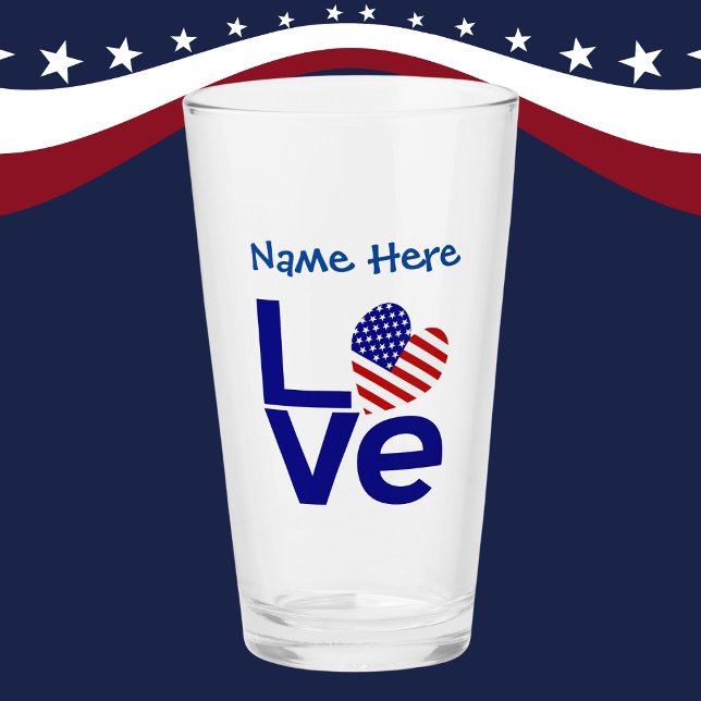 Blue LOVE USA Heart Flag Personalised  Glass (Creator Uploaded)