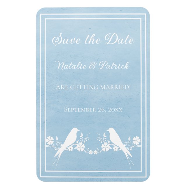 Blue Lovebird Floral Save the Date Magnet (Vertical)