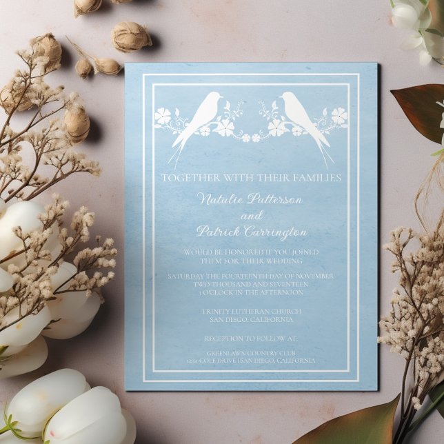 Blue Lovebird Floral Wedding Invitation (Blue Lovebird Floral Wedding Invitation)