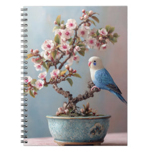 Blue Lovebird with Blossoming Bonsai Spiral Notebook