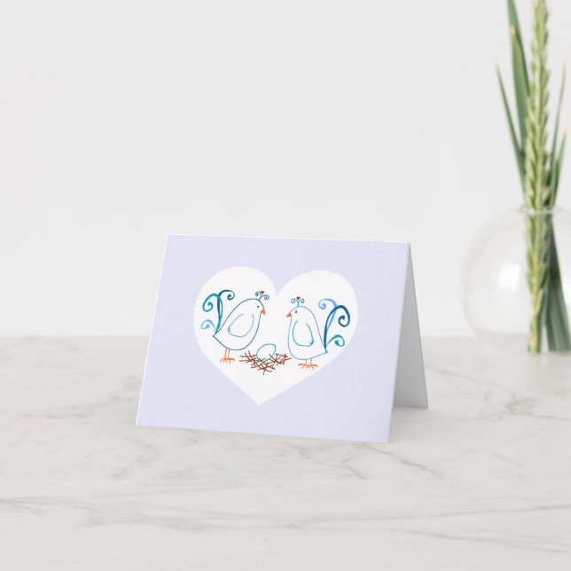 Blue Lovebirds and Nest Note Card (Front)