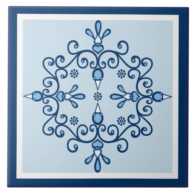 Blue lovebirds blue and white birds ceramic tile (Front)
