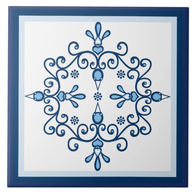 Blue lovebirds blue and white birds on white ceramic tile (Front)