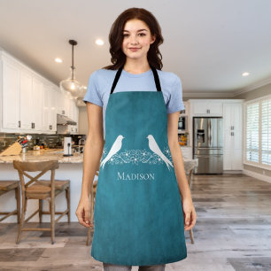 Blue Lovebirds Floral Vine Apron
