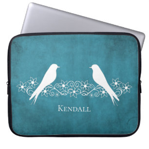 Blue Lovebirds Floral Vine Laptop Sleeve