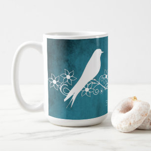 Blue Lovebirds Floral Vine Personalised Coffee Mug