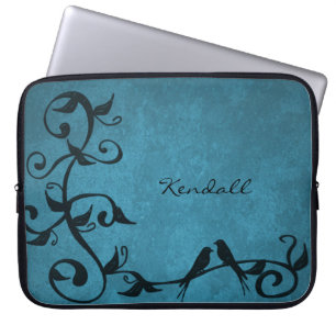 Blue Lovebirds Personalised Laptop Sleeve
