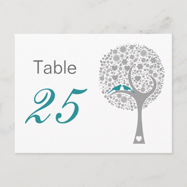 Blue Lovebirds Whimsical Wedding table numbers Postcard (Front)