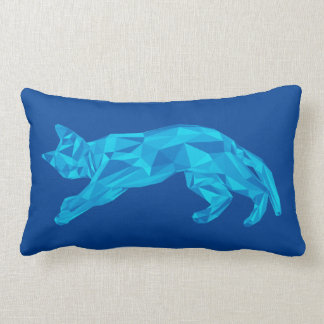 Blue Lowpoly Sprawled Cat Lumbar Cushion