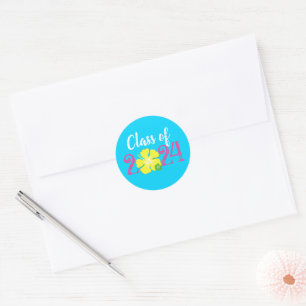 Blue Luau Tropical Graduation Round Stickers
