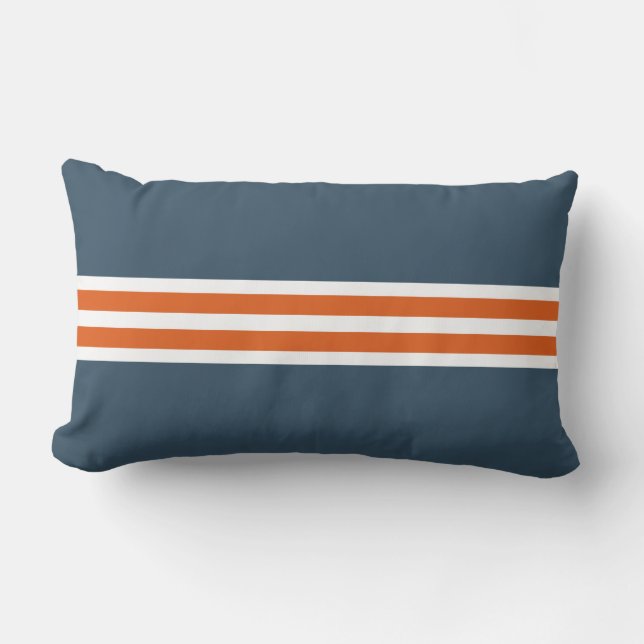 Blue lumbar cushion with orange & white stripes (Front)