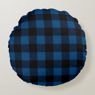 Blue Lumberjack Plaid Round Cushion