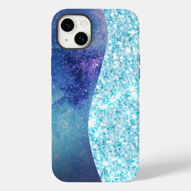 Blue Luxury Modern gradient galaxy glitter star Case-Mate iPhone Case (Back)