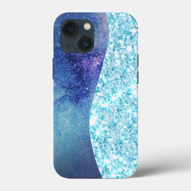 Blue Luxury Modern gradient galaxy glitter star Case-Mate iPhone Case (Back)
