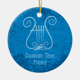 Blue Lyre Background Ceramic Ornament