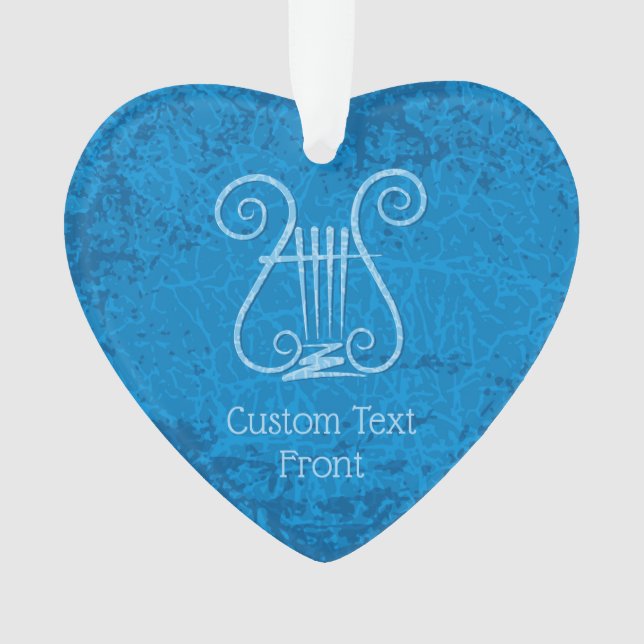 Blue Lyre Background Ornament (Front)
