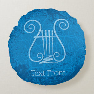 Blue Lyre Background Round Cushion