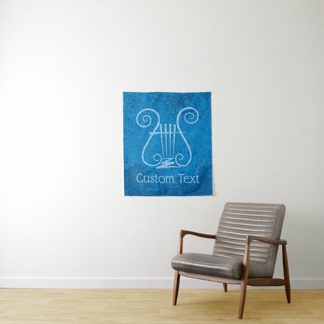 Blue Lyre Background Tapestry (In Situ)