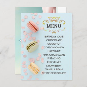 Blue Macarons Elegant Flavours Menu Postcard