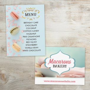 Blue Macarons Elegant Flavours Menu Postcard
