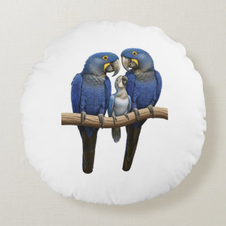 Blue macaw and jacaranda flowers round cushion