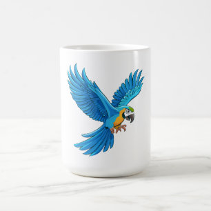 Blue macaw flying coffee mug