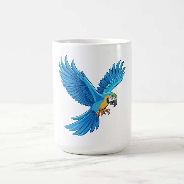 Blue macaw flying coffee mug (Center)