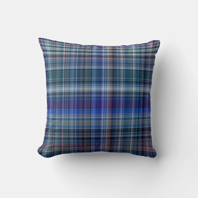 Blue Madras Plaid Stripe Pattern Cushion (Front)
