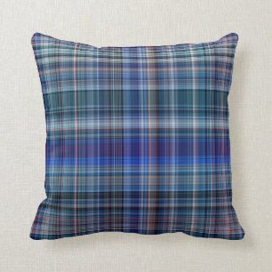 Blue Madras Plaid Stripe Pattern Cushion