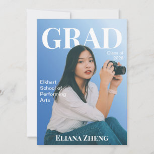 Blue Magazine Graduation Announcement Card