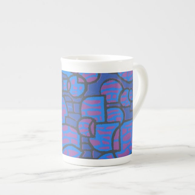 Blue, Magenta Abstract Bone China Mug (Front Right)