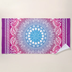 Blue Magenta Burst Bandanna-4 Beach Towel