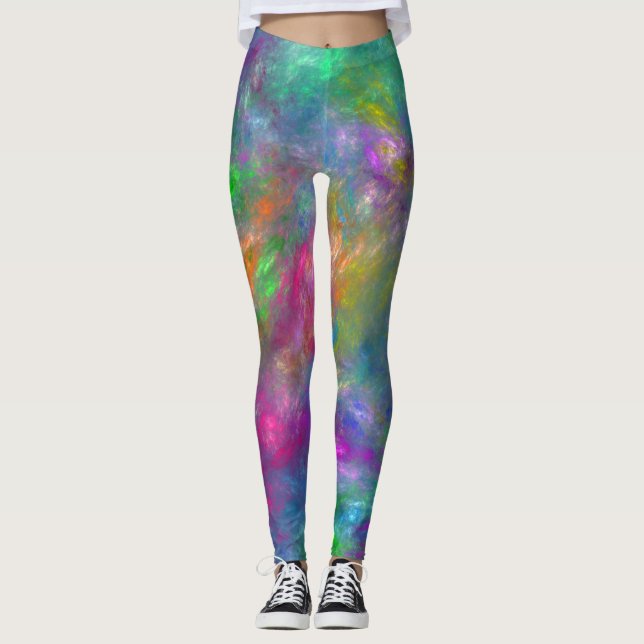 Blue Magenta Green Violet Orange Abstraction Leggings (Front)