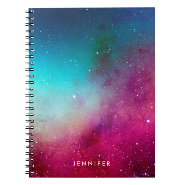 Blue & Magenta Watercolor Space Galaxy Notebook (Front)