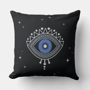Blue magic eye in dark night with stars cushion