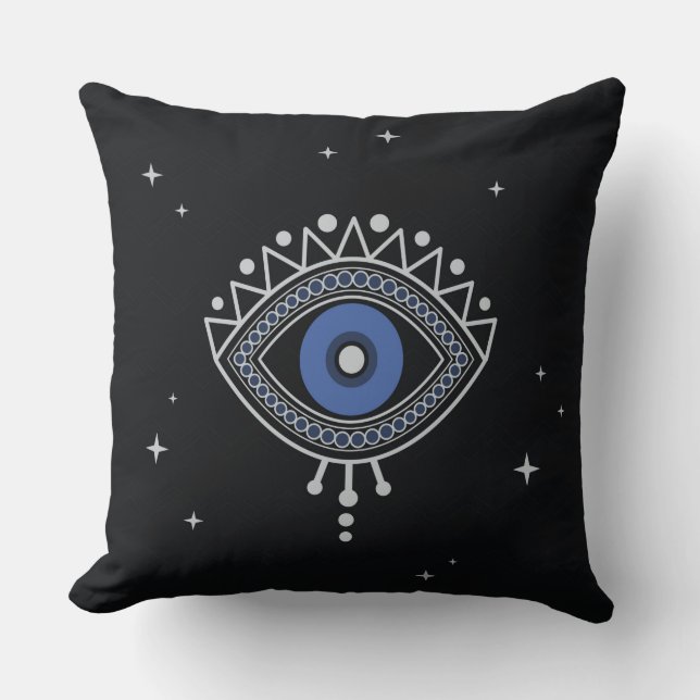 Blue magic eye in dark night with stars cushion (Front)