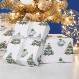Blue Magic Ornament Christmas Tree Lights Wrapping Paper
