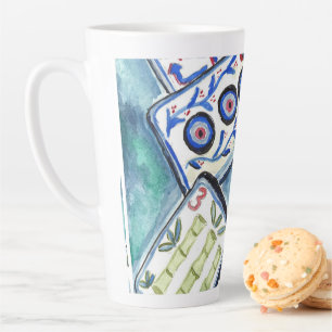 Blue Mahjong Tiles  Latte Mug