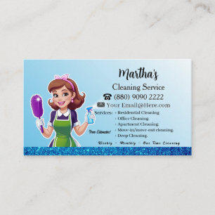 Blue Maid House Cleaning lady housekeeping Service Business Card