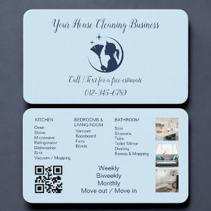Blue Maid House Cleaning  QR Code Professional Business Card