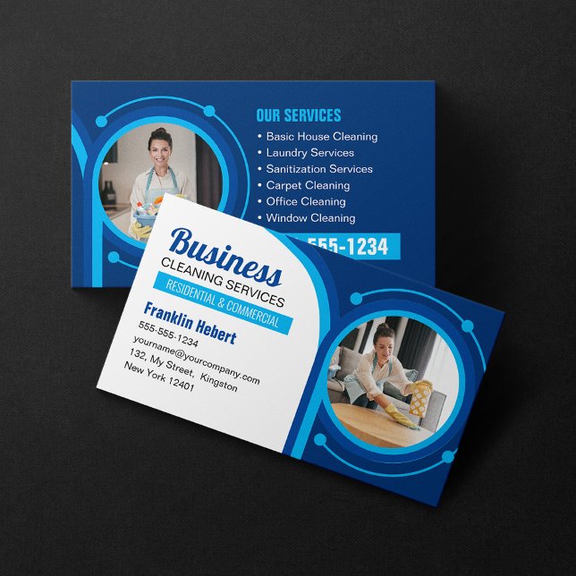Blue Maid House Cleaning Services Janitorial Clean Business Card (Creator Uploaded)