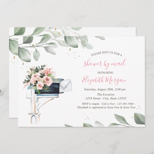 Blue Mailbox Tree Leaf Virtual Baby Shower Invitation (Front/Back)